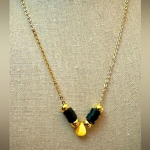 💝 Handcrafted 18 kt Gold Teardrop Charm Necklace with Black Clay Beads❣️